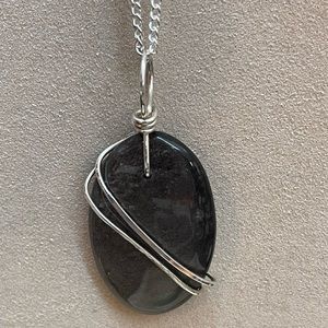 RAINBOW OBSIDIAN PENDANT WRAPPED IN STERLING SILVER WIRE